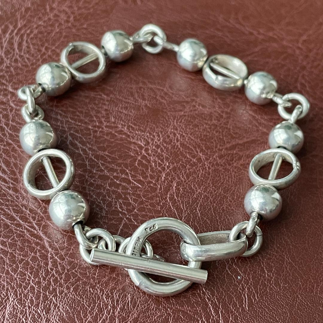 ビンテージシルバー925ブレスレット メキシコ製 ボールチェーン TAXCO