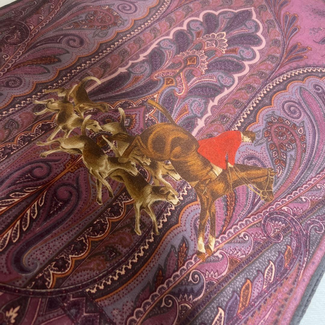 希少】ETRO エトロ スカーフ ペイズリー×ハンティング柄 ウールシルク