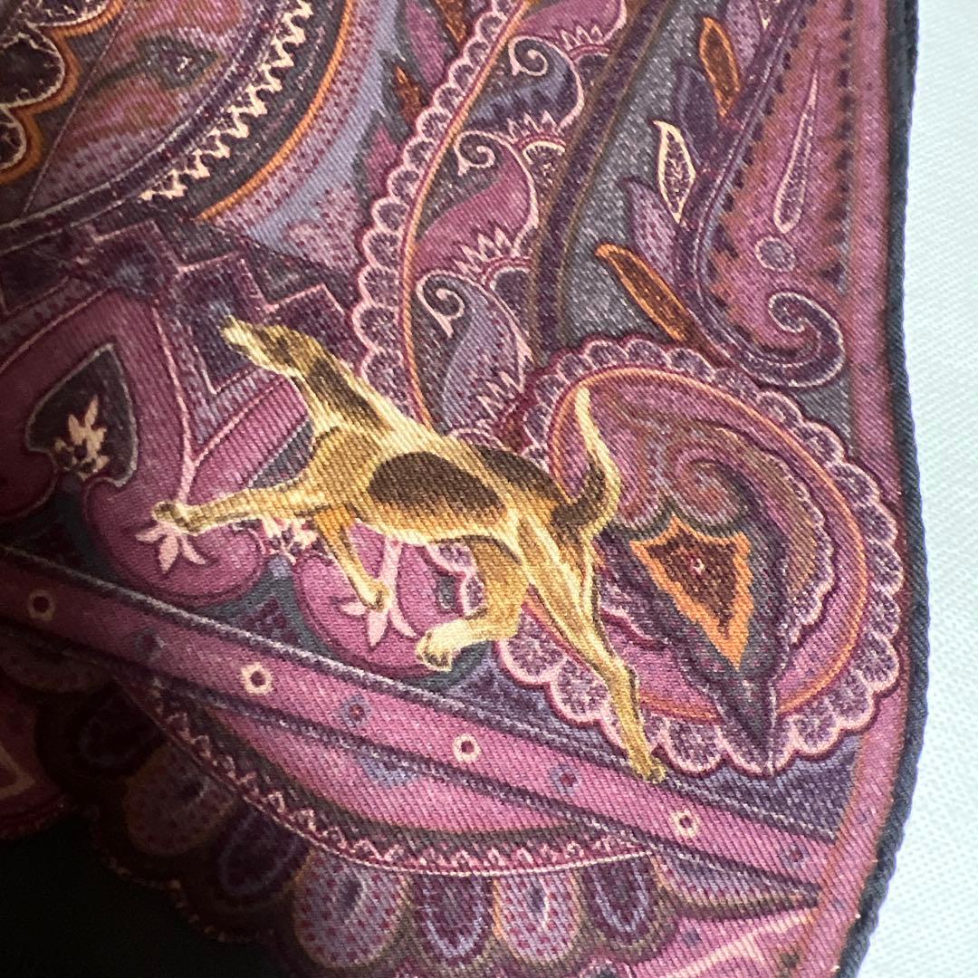 希少】ETRO エトロ スカーフ ペイズリー×ハンティング柄 ウールシルク