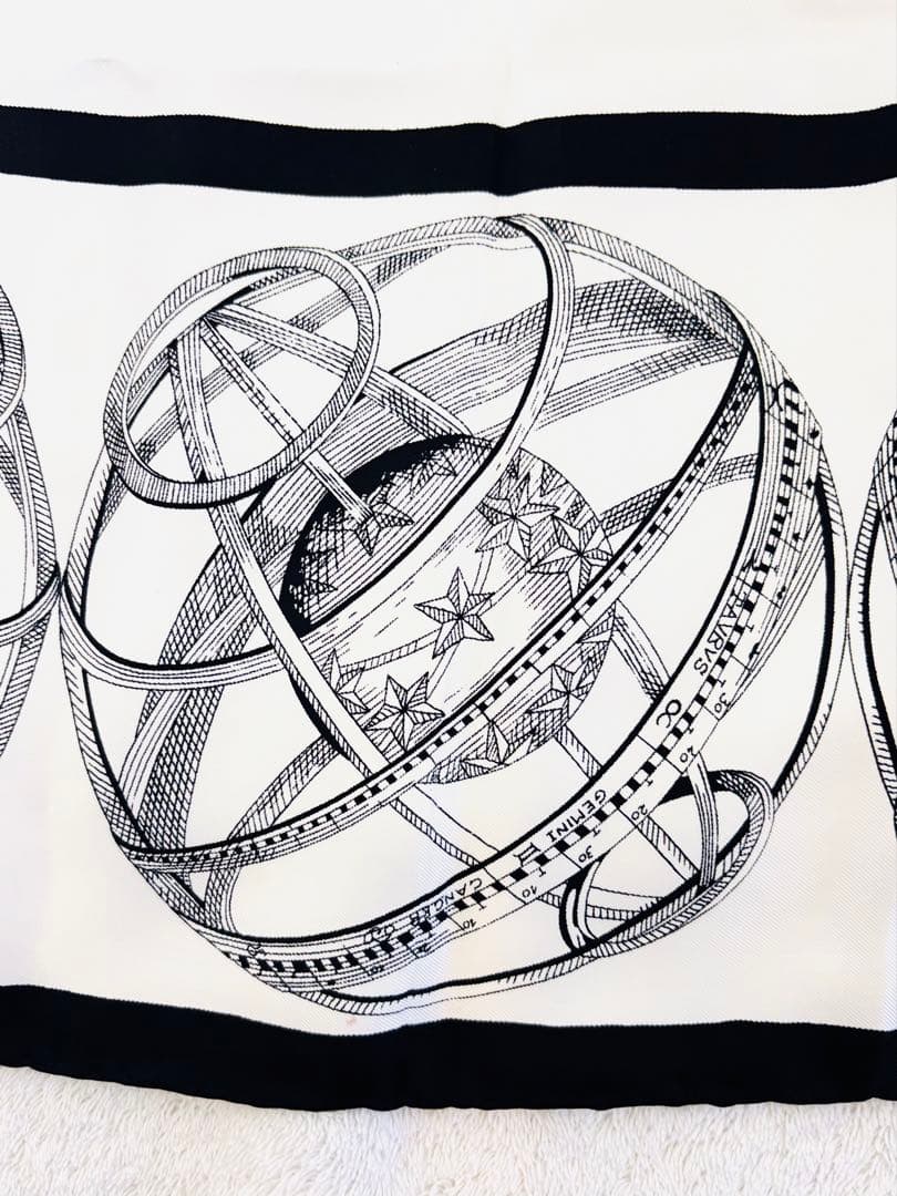 CELNE シルク スカーフ 大判 Celine Paris 天球儀 白黒