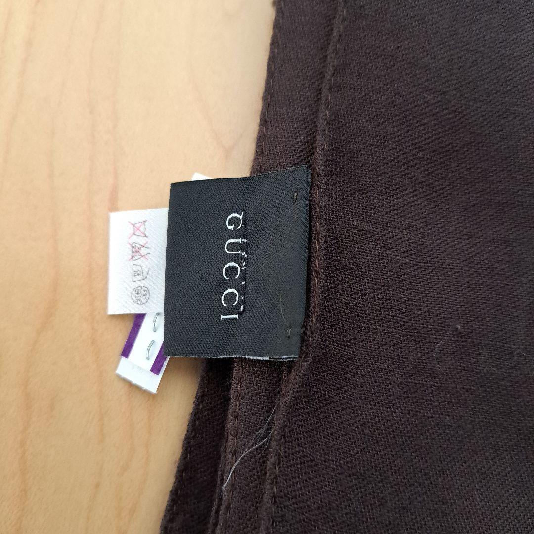 GUCCI 　GG柄ブラウン ウールストール フリンジ付き