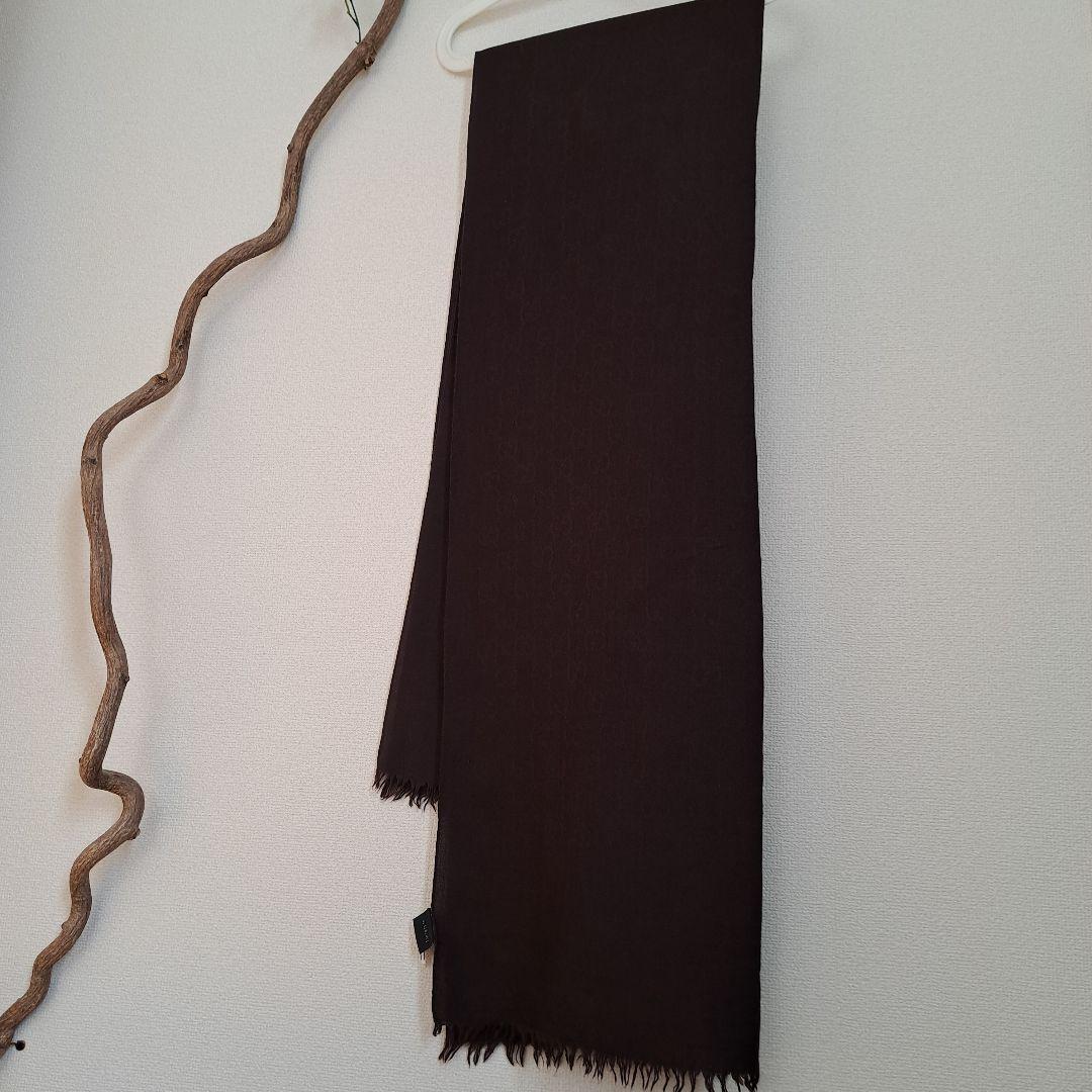 GUCCI 　GG柄ブラウン ウールストール フリンジ付き