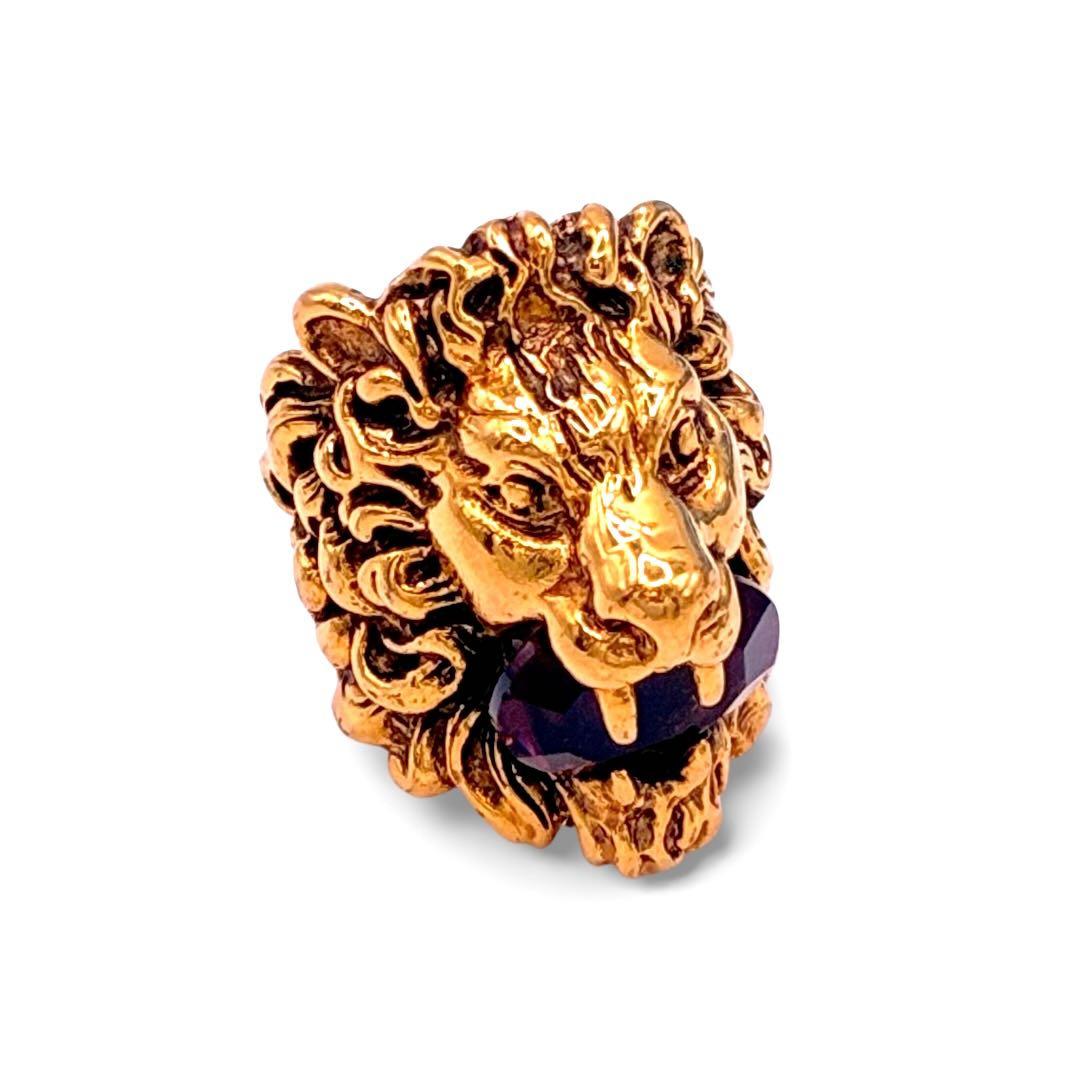 グッチ ライオンヘッド クリスタル リング 指輪 アクセサリー ゴールド