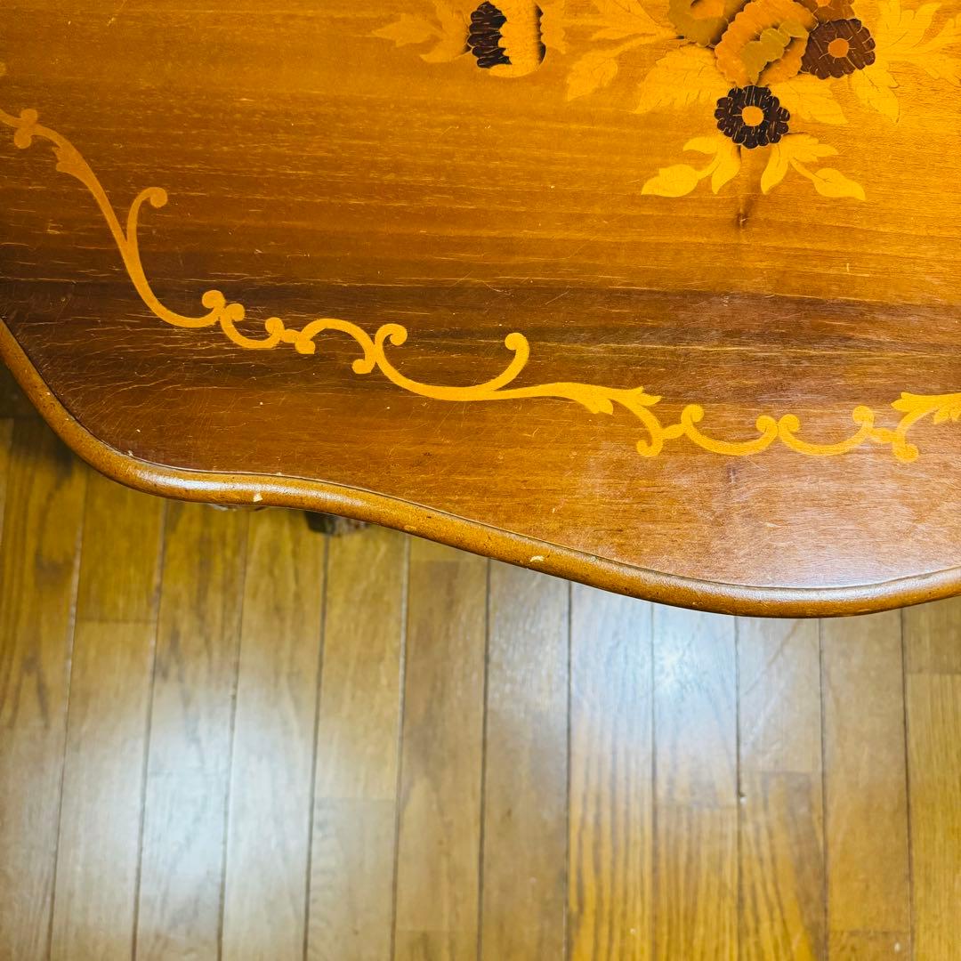 サイドテーブル　コーヒーテーブル　象嵌　イタリアアンティーク　猫脚