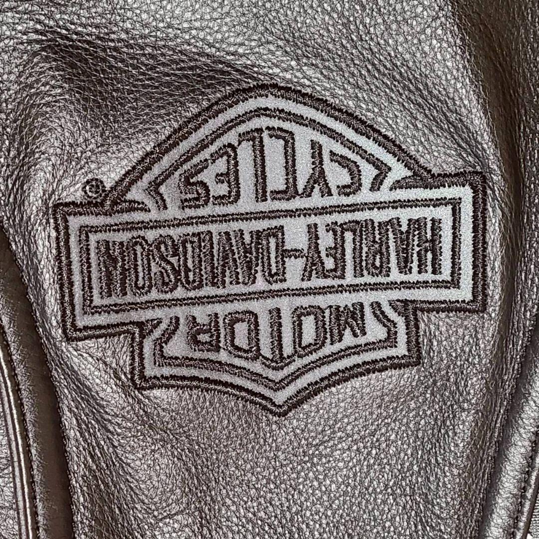 ハーレーダビッドソン レザー ベスト ノーカラー S 黒 本革 ロゴ スカル