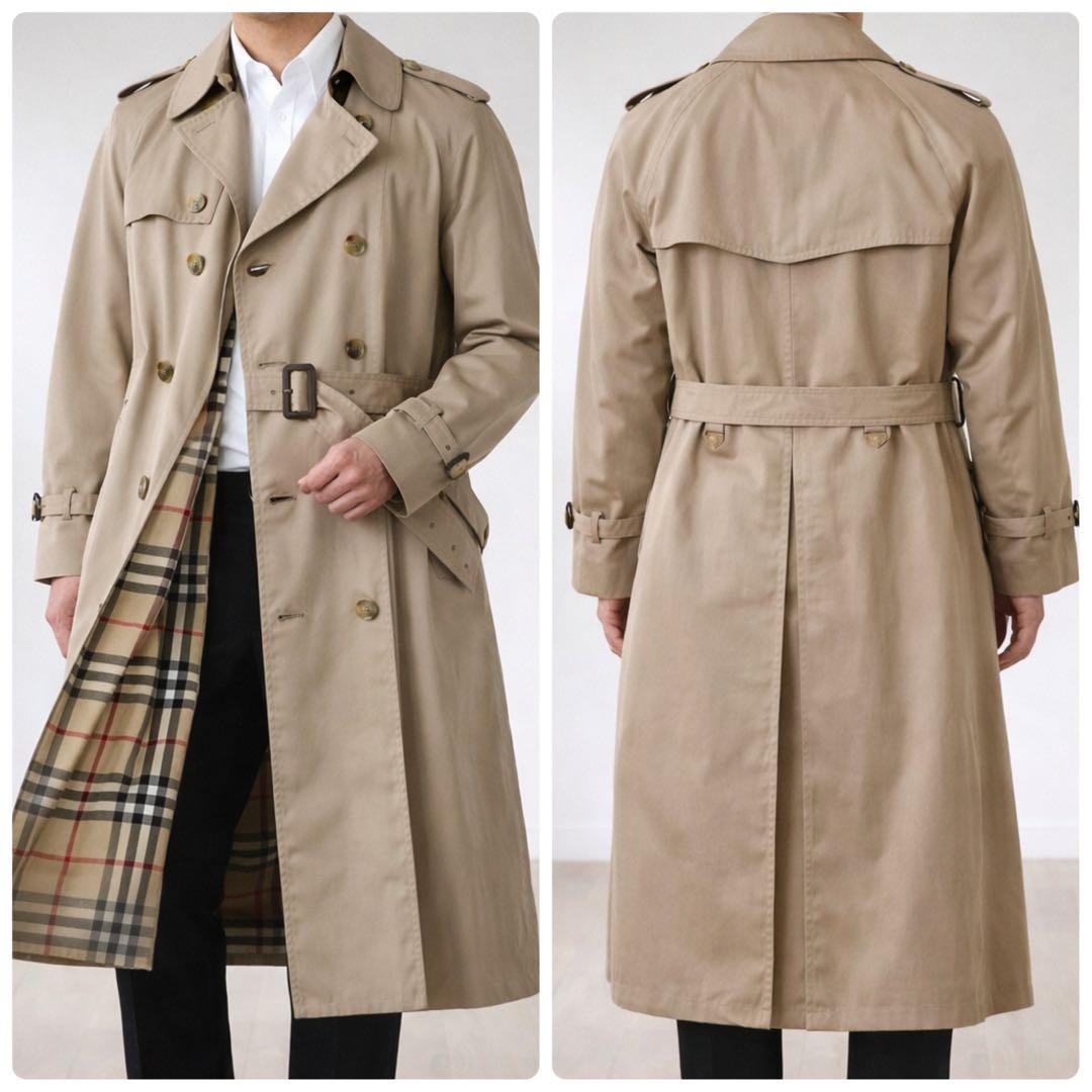 良品 バーバリーズ ノバチェック ロングトレンチコート L相当 ベージュ