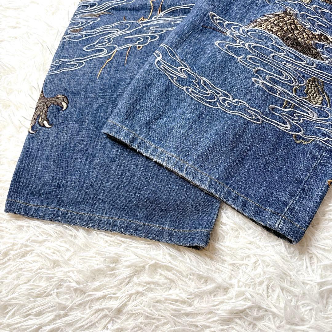 希少✨絡繰魂 粋 デニムパンツ W38 和柄 刺繍 龍 両面 豪華 パッチワーク