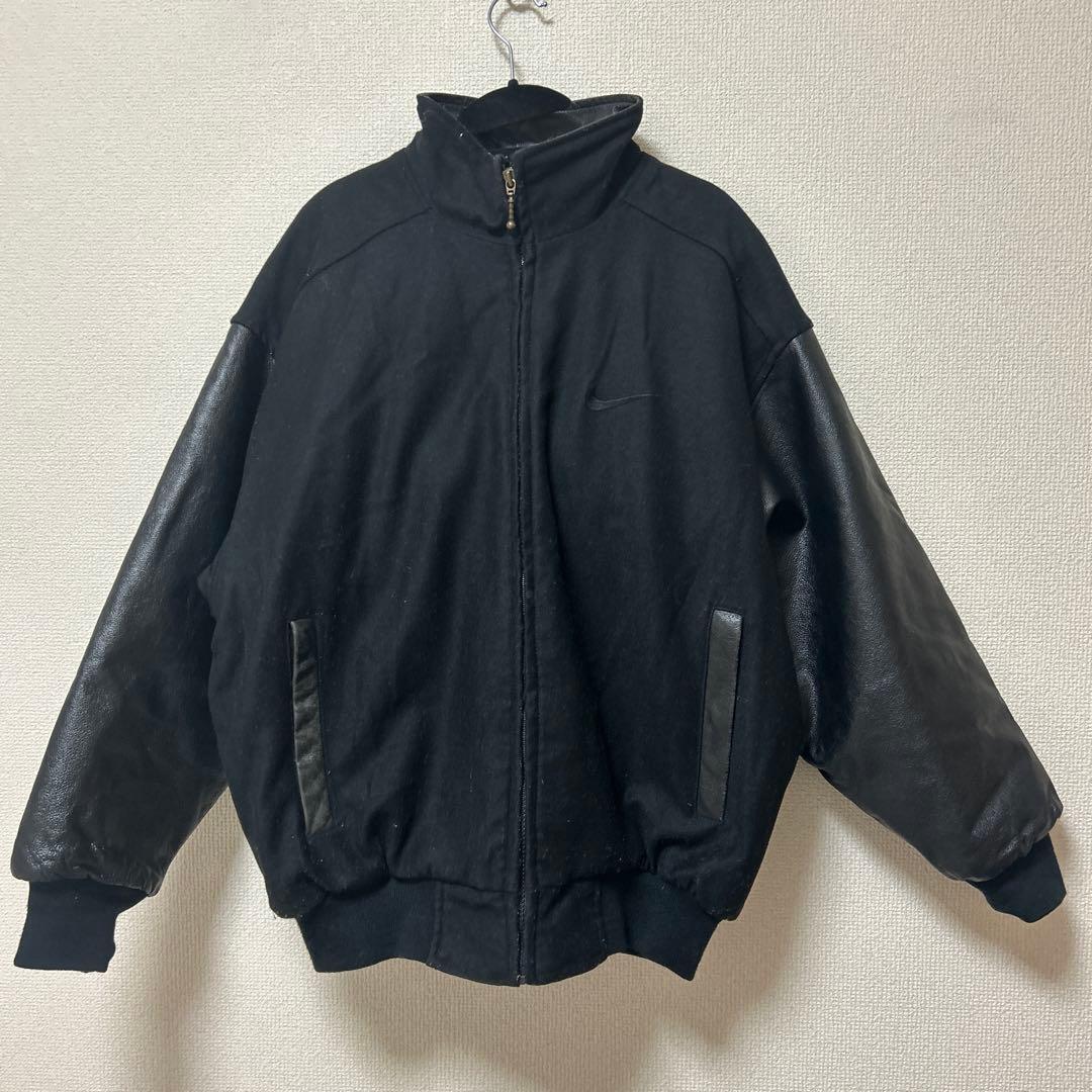 希少 90s NIKE black leather stadium jacket 希少 90s NIKE black