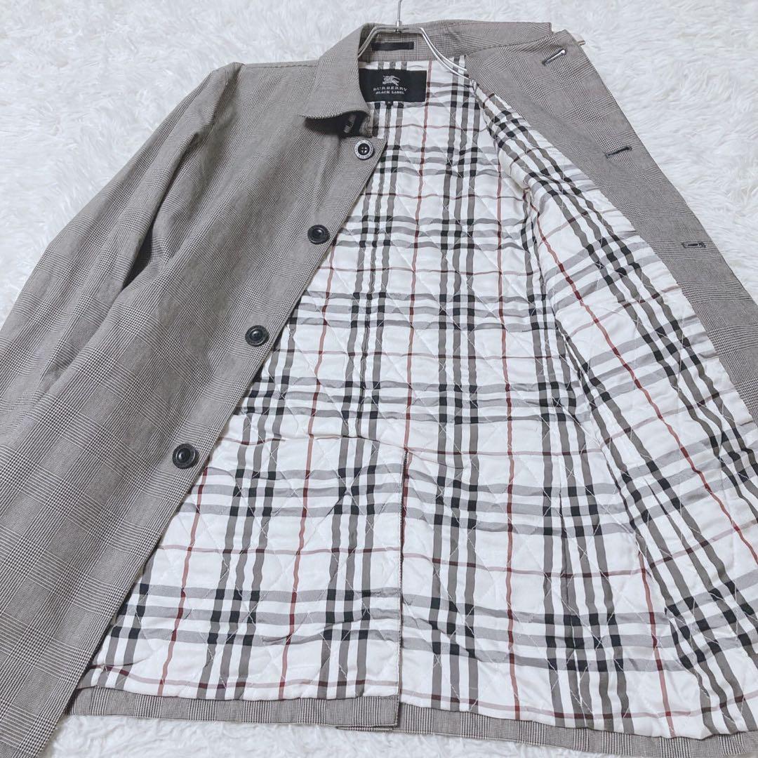 バーバリーブラックレーベル　ステンカラーコート　千鳥格子　裏地　ノバチェック　M