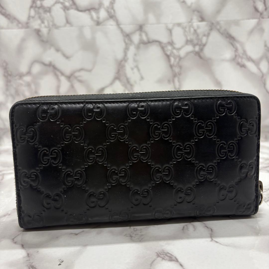 【極美品】 グッチ ラウンドファスナーキャットヘッド ゴールド 金具 ブラック