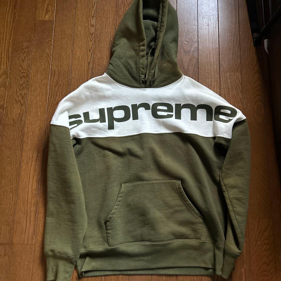 Supreme フード付きパーカー オリーブ/ホワイト - メルカリ