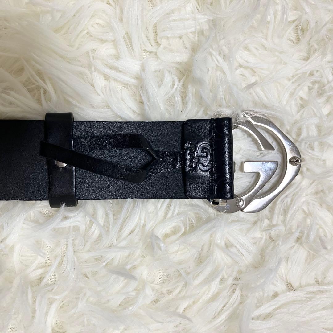 グッチ ベルト インターロッキング シマ GG レザー シルバー ブラック