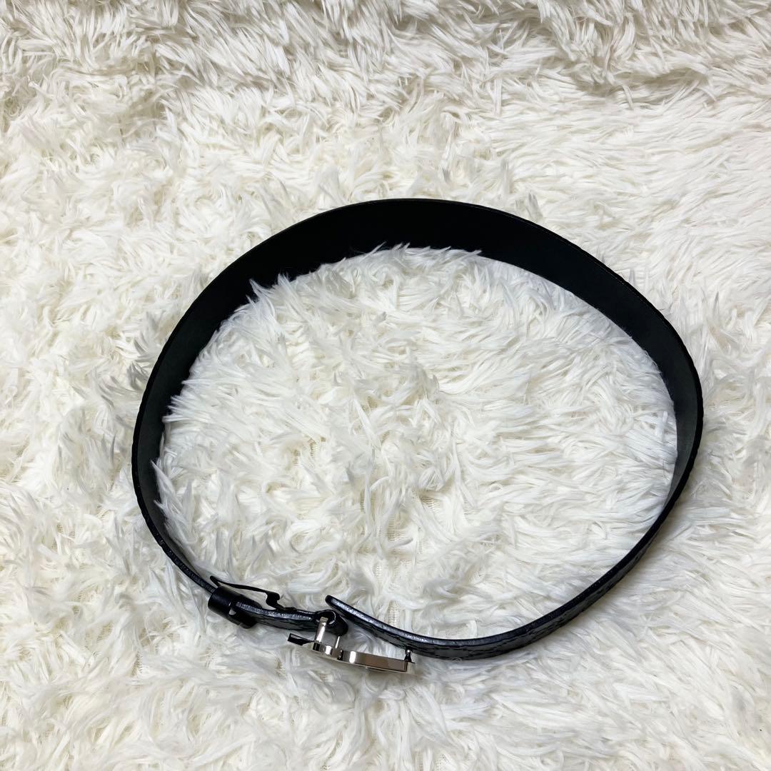 グッチ ベルト インターロッキング シマ GG レザー シルバー ブラック