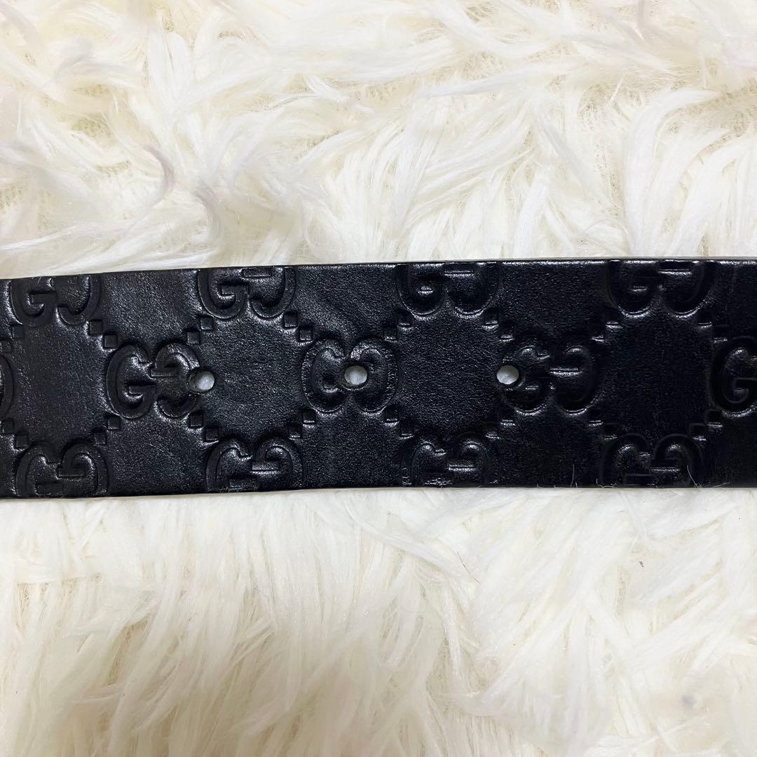 グッチ ベルト インターロッキング シマ GG レザー シルバー ブラック