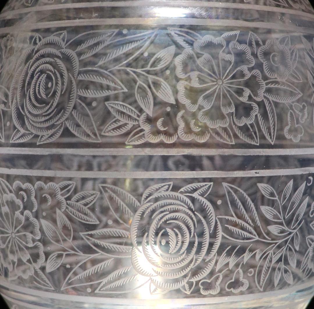 オールド・バカラ 1930年 大型薔薇文エッチング花瓶 壺 花器 フラワーベース