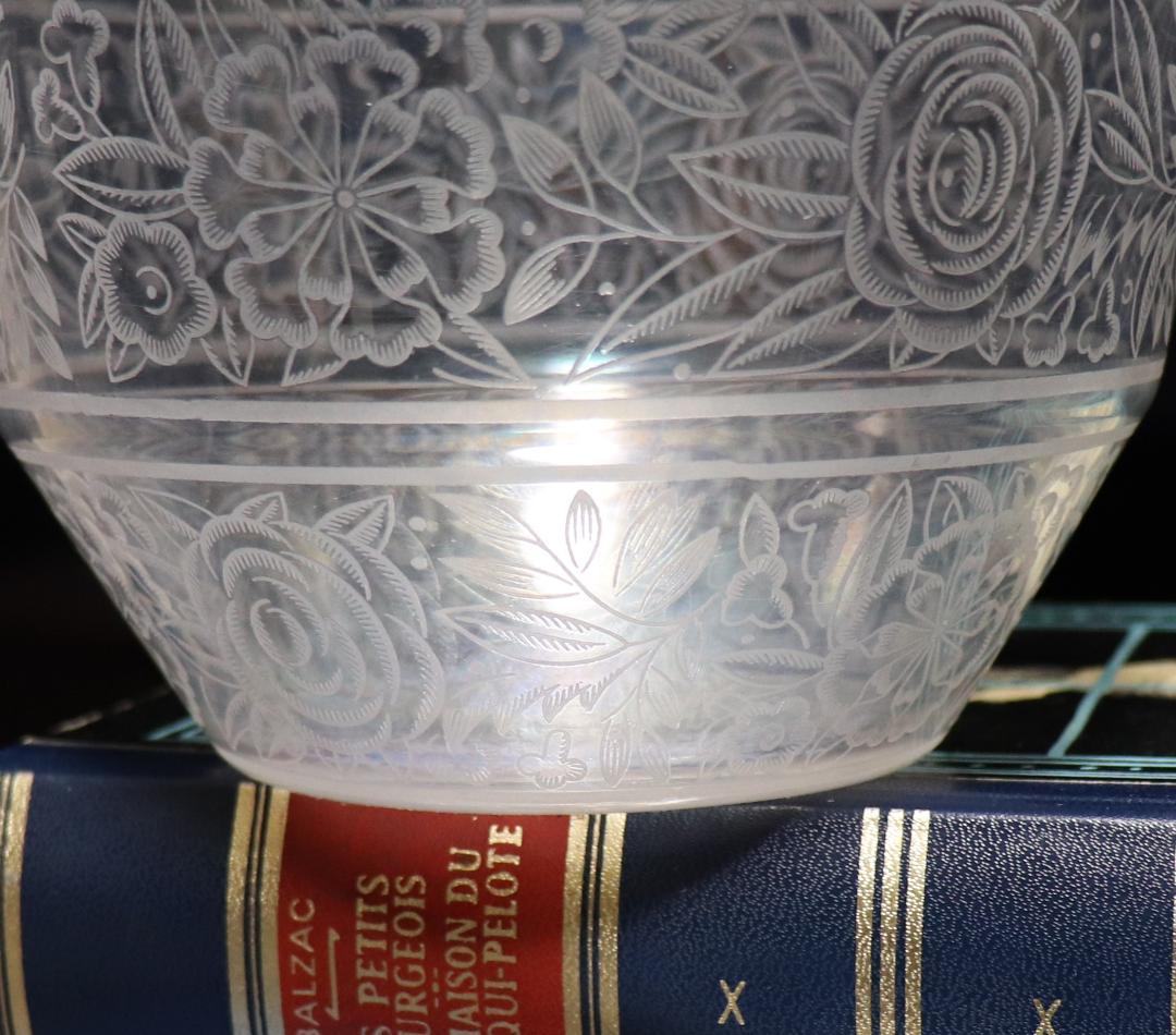 オールド・バカラ 1930年 大型薔薇文エッチング花瓶 壺 花器 フラワーベース