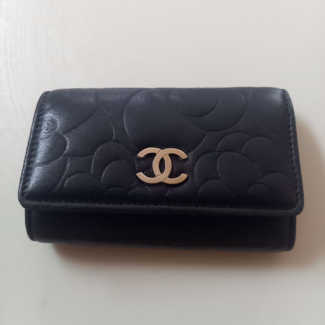【美品】CHANEL カメリア 6連 キーケース 黒 レザー