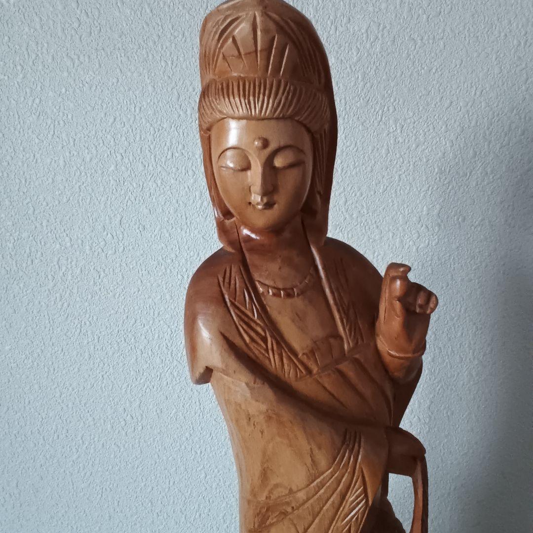 ✨木彫り鳳凰　観音菩薩仏像彫刻 約60cm