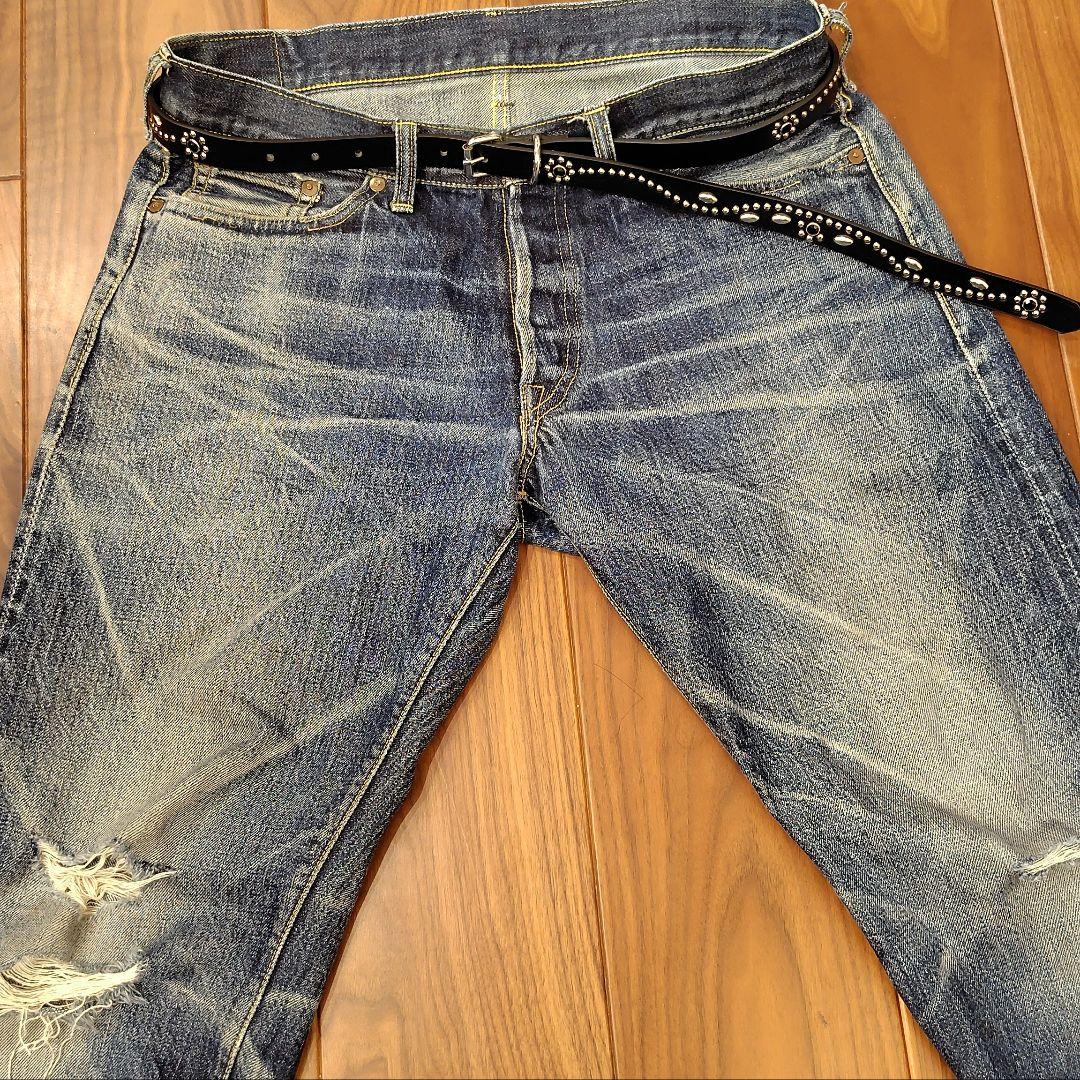 クロス銀□本革レザーフルスタッズナローベルト☆シルバーヴィンテージ