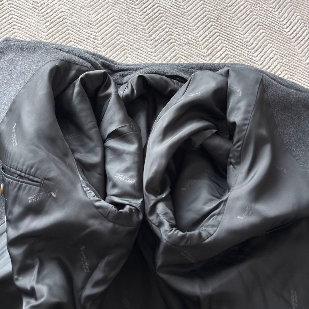 美品【アンゴラ70%】アクアスキュータム　ウールコートM　灰　膝丈　裏ロゴ総柄