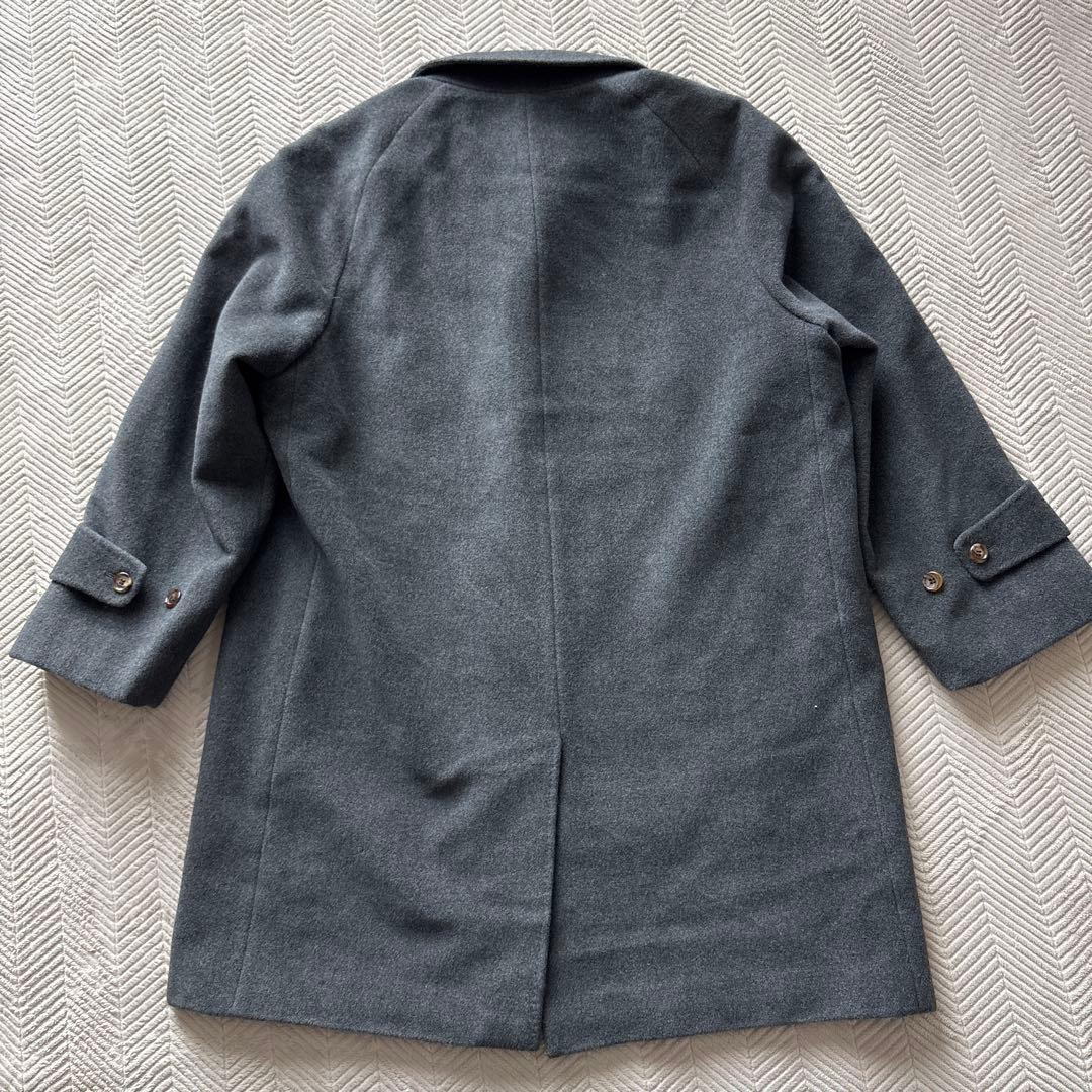 美品【アンゴラ70%】アクアスキュータム　ウールコートM　灰　膝丈　裏ロゴ総柄