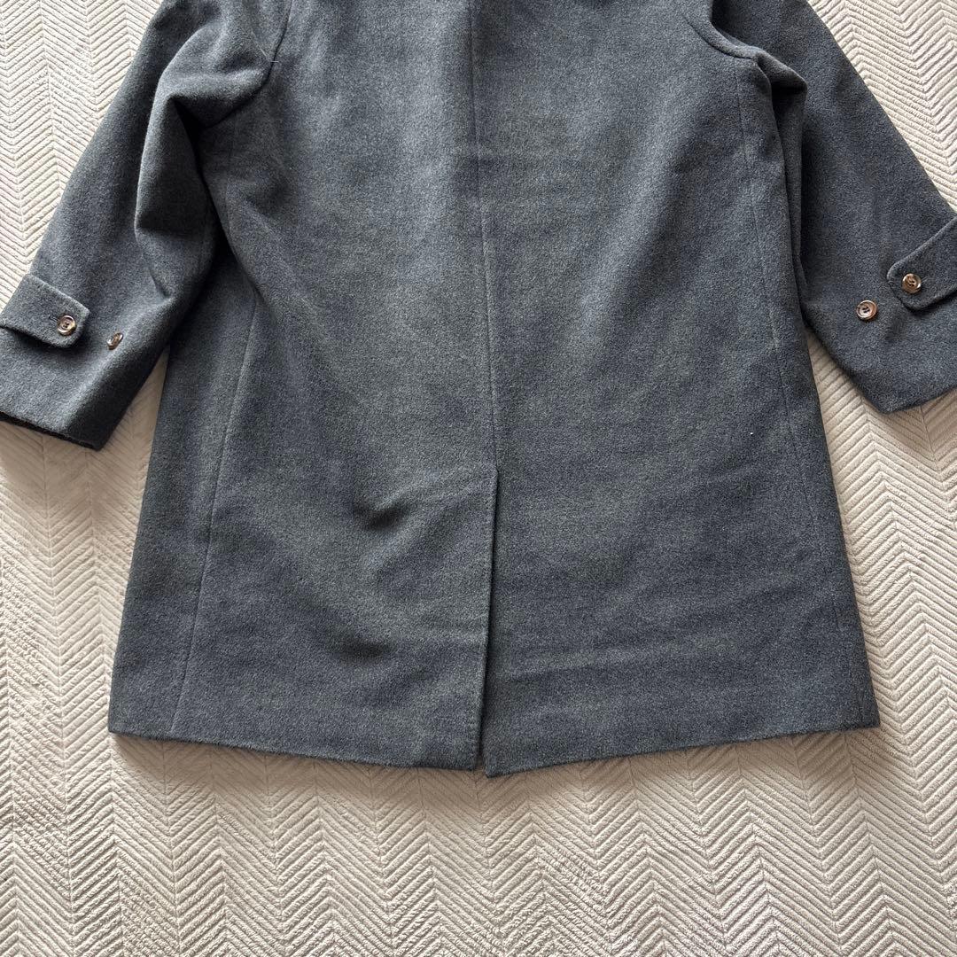 美品【アンゴラ70%】アクアスキュータム　ウールコートM　灰　膝丈　裏ロゴ総柄