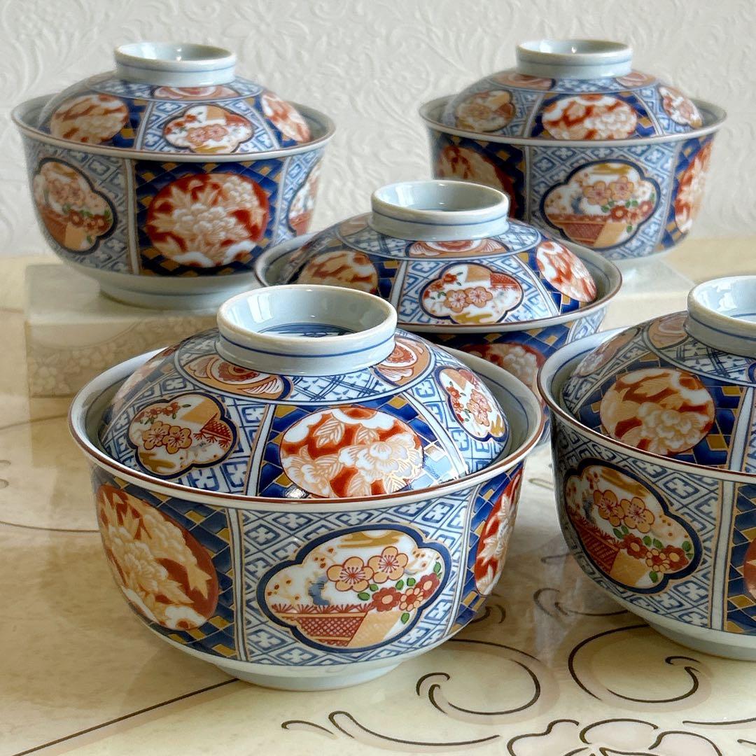 有田焼 醍醐窯 献上古伊万里 蓋付き丼ぶり揃 5客 雑煮碗 どんぶり 色絵