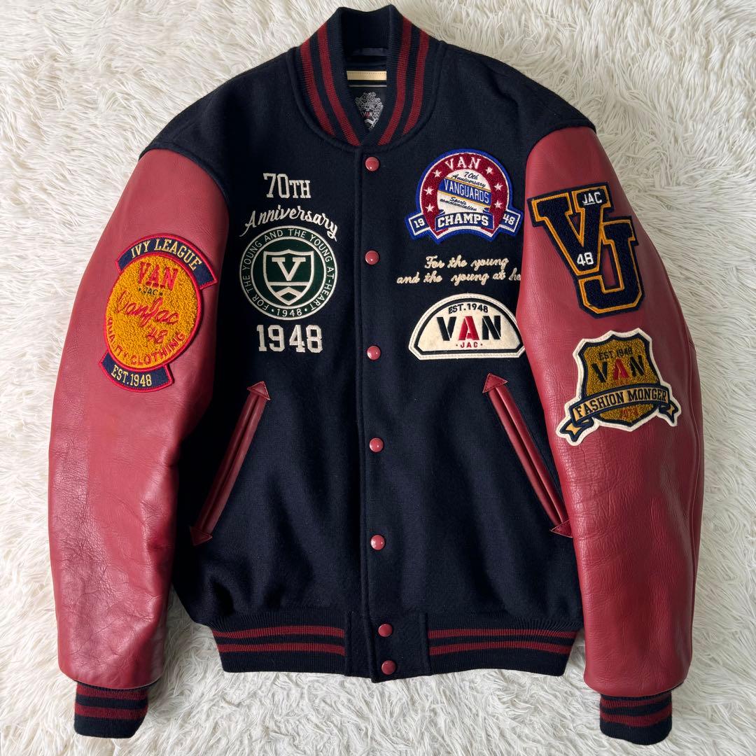 激レア•良品】VAN JACKET スタジャン 70周年 紺×赤 袖レザー L - メルカリ