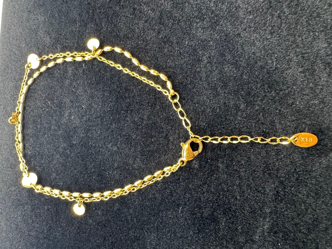 K18 チェーンブレスレット 丸いプレート付き2.31g