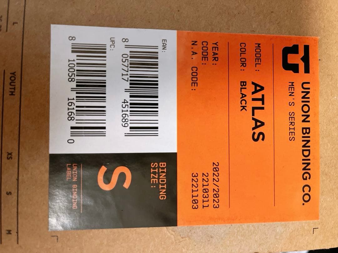 22/23 UNION ビンディング ブラック ATLAS Sサイズ