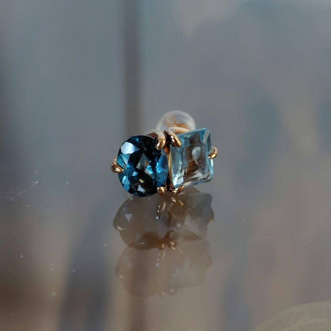 ヒマリ ミューズ 2 ストーン シングル プチ ピアス ブルー