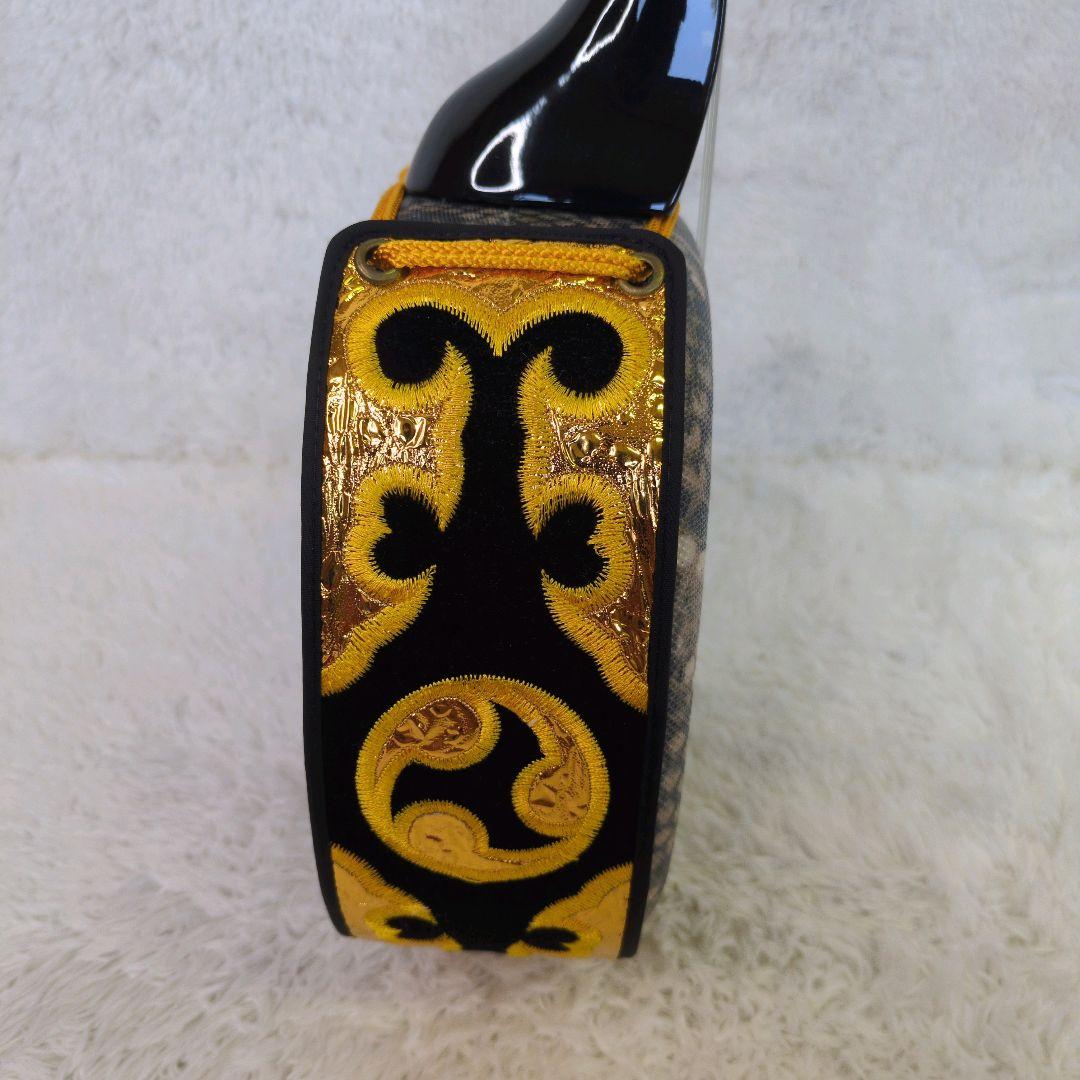 美品 沖縄三線 人工皮 蛇柄 弦楽器 琉球 黒塗り ケース付 初心者 入門モデル