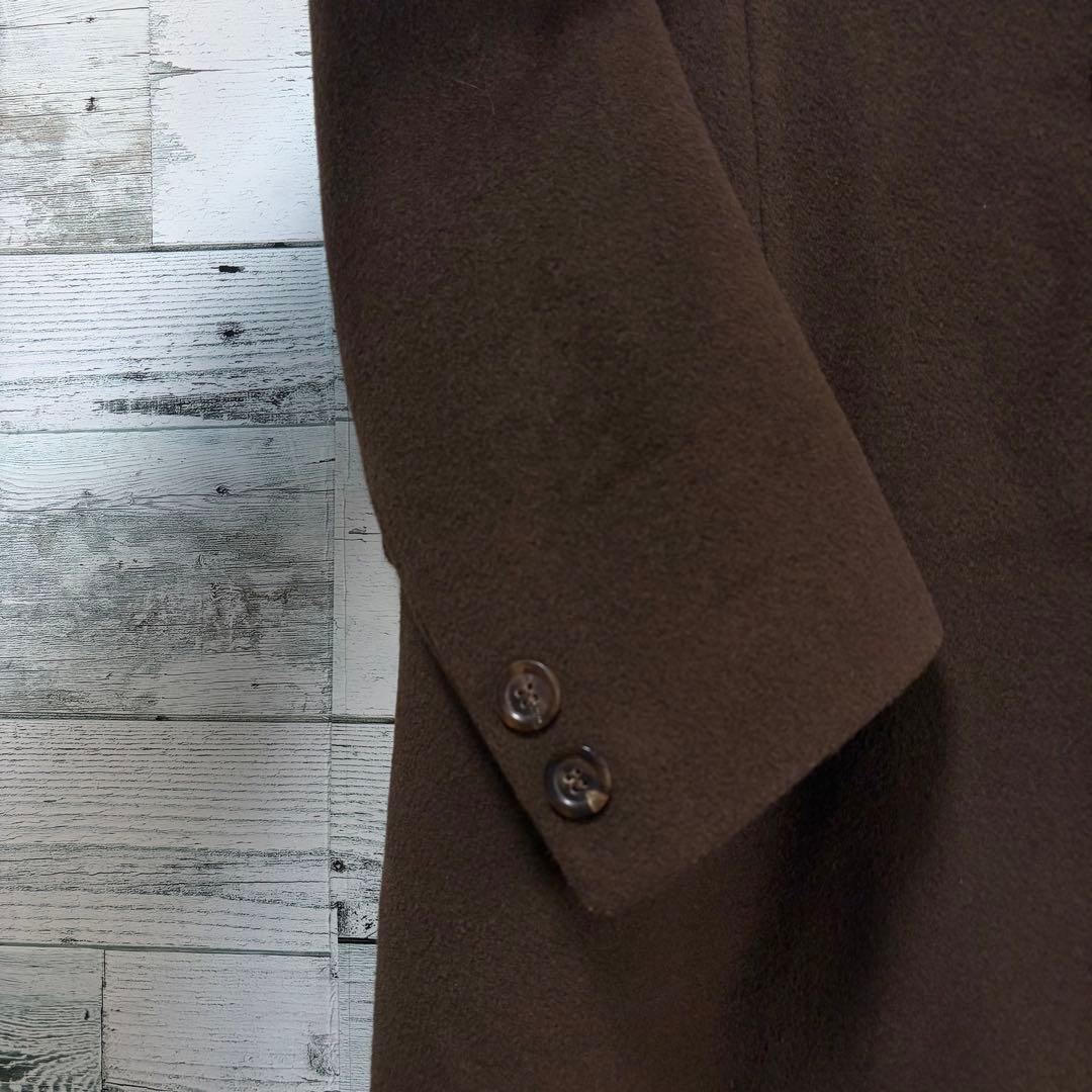 ☆大きいサイズ・XL☆チェスターコート　裏地総柄　羊毛&カシミヤ　ブラウン