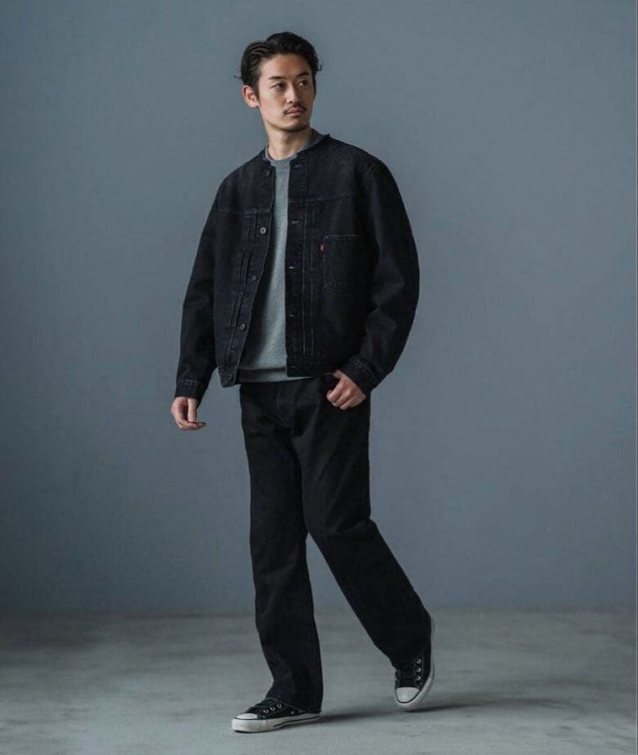 リーバイス エディフィス 別注 Type 1 デニムジャケット ノーカラー 黒