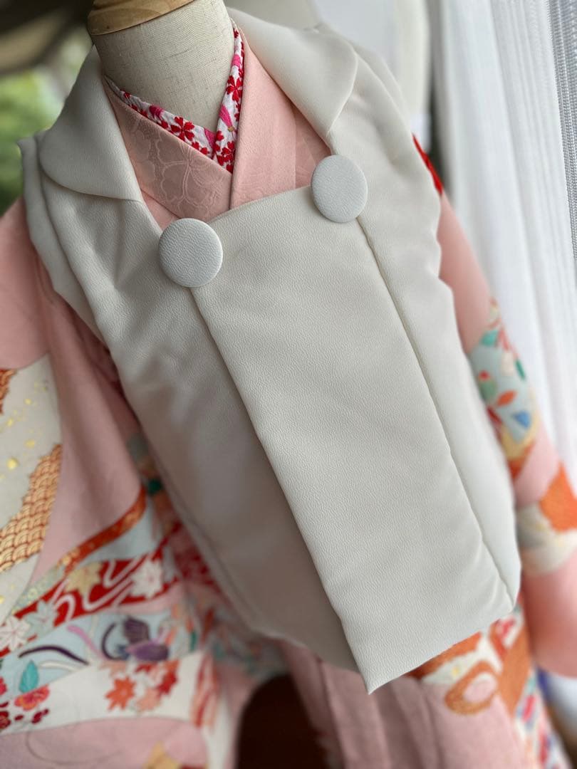 3歳用 七五三セット ピンクに熨斗柄キモノとアイボリーの被布、長襦袢3点セット