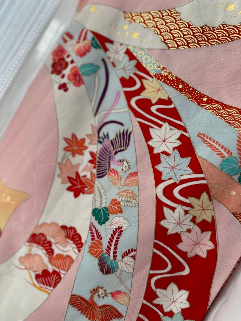 3歳用 七五三セット ピンクに熨斗柄キモノとアイボリーの被布、長襦袢3点セット