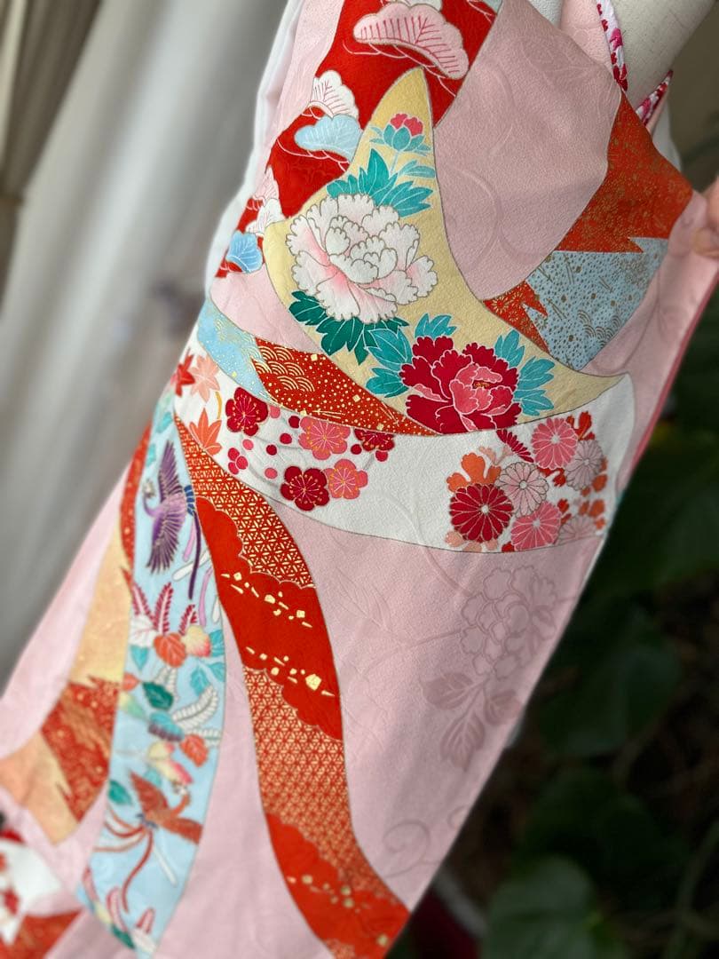 3歳用 七五三セット ピンクに熨斗柄キモノとアイボリーの被布、長襦袢3点セット