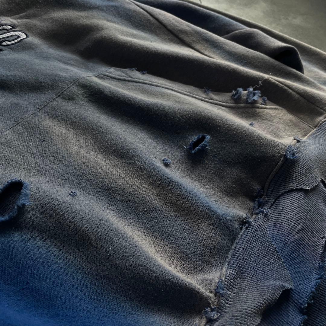 00's “broken”2XO”フェード“ターコイズブルー“襤褸 hoodie