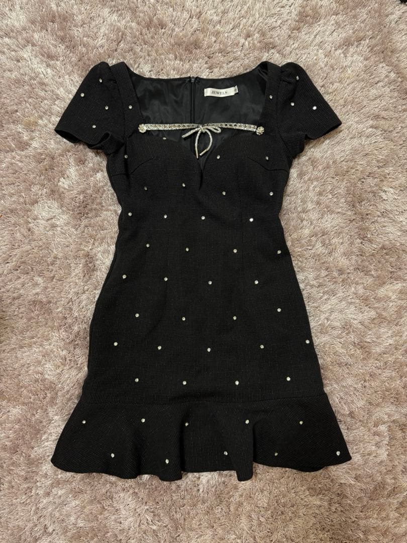 Jewels キャバドレス ビジューリボンマーメイドミニドレス S ブラック