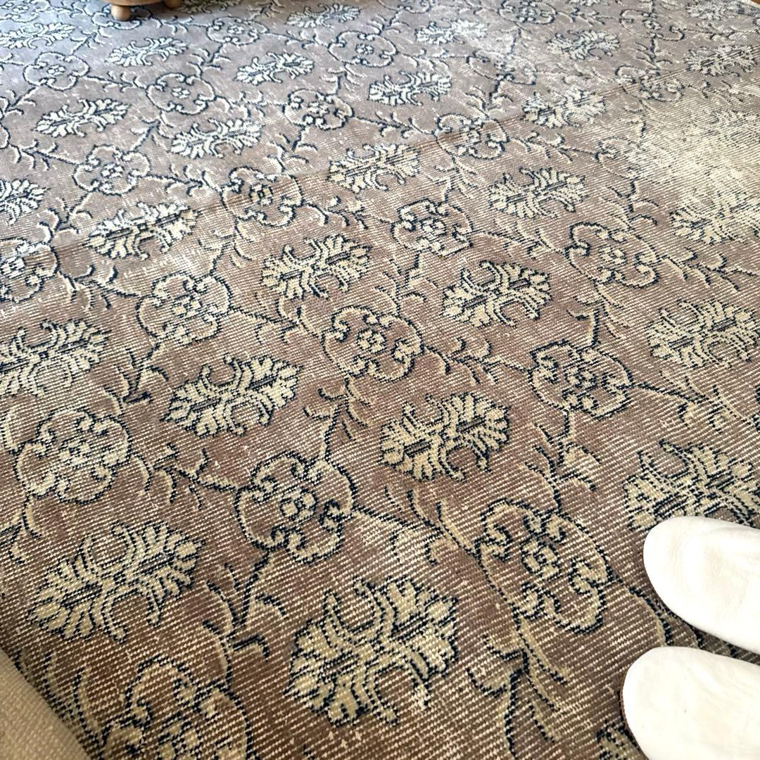 超大判162×282レアボタニカル紋章 グレージュ　トルコヴィンテージラグ