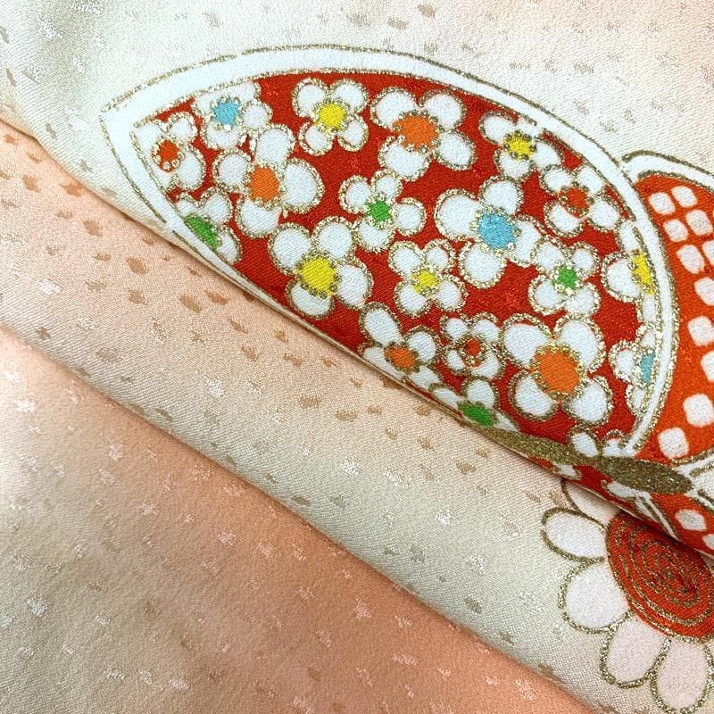 412ag64□七五三 七歳 女児 着物&袋帯&長襦袢 金彩 蝶 菊□状態良好u