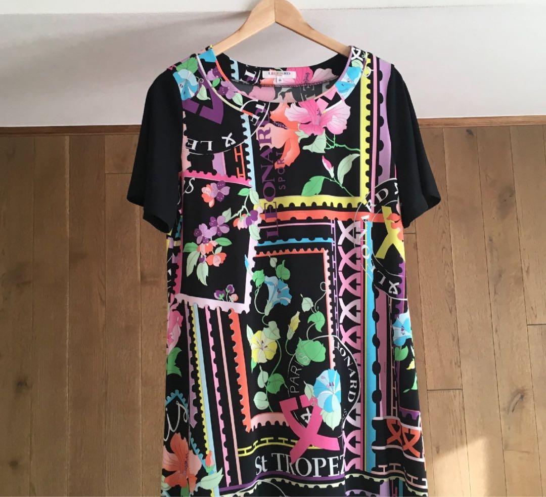 極美品 LEONARD レオナール カンカン素材　ワンピース