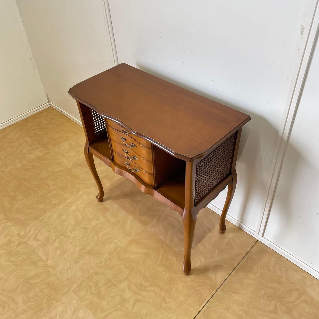 アンティーク調 猫脚 コンソール 籐 ラタン チェスト 引き出し 電話台 棚