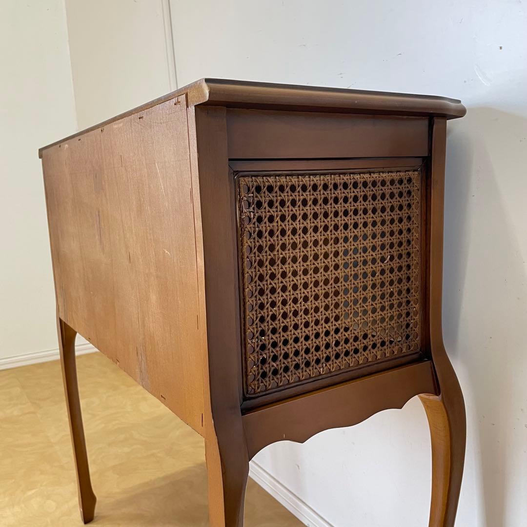 アンティーク調 猫脚 コンソール 籐 ラタン チェスト 引き出し 電話台 棚