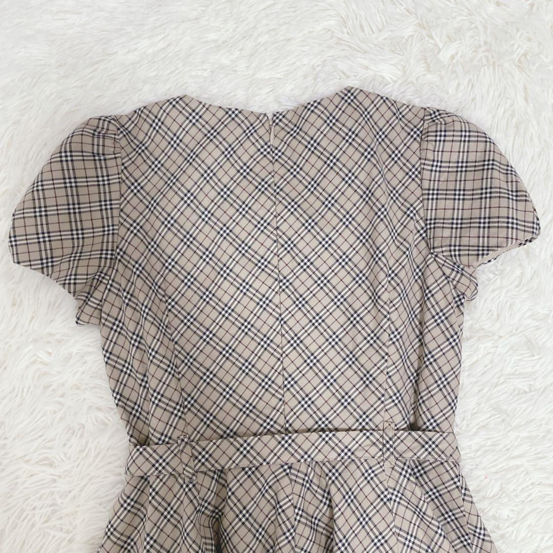 バーバリーブルーレーベル ノバチェック柄ワンピース ベルト付き ベージュ 上品