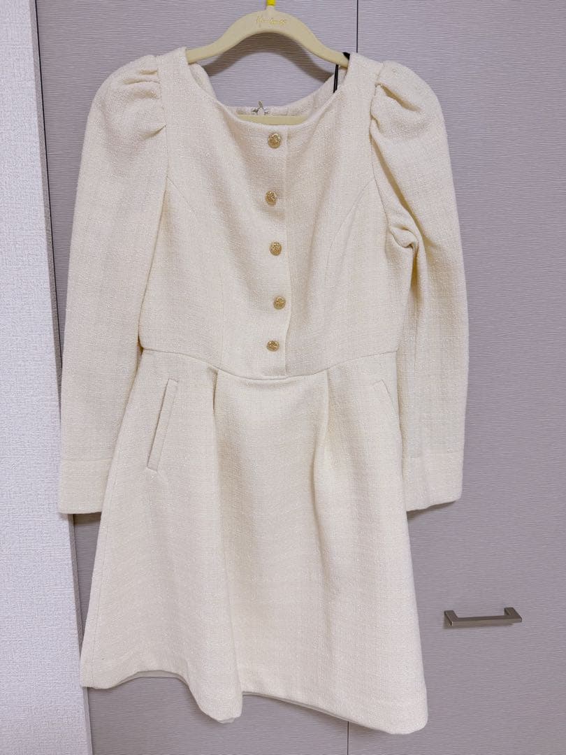 新品 herlipto Mondrian Tweed Mini Dress 白