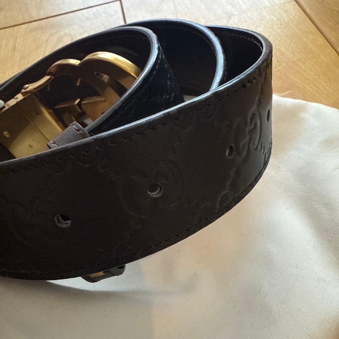 GUCCI ブラック レザーベルト GGバックル