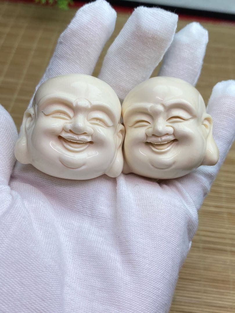 天然マンモス牙美しい手作り彫刻 弥勒仏頭 保健球