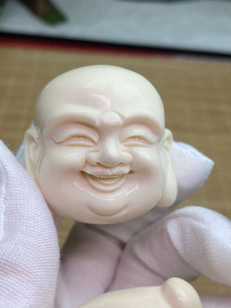 天然マンモス牙美しい手作り彫刻 弥勒仏頭 保健球