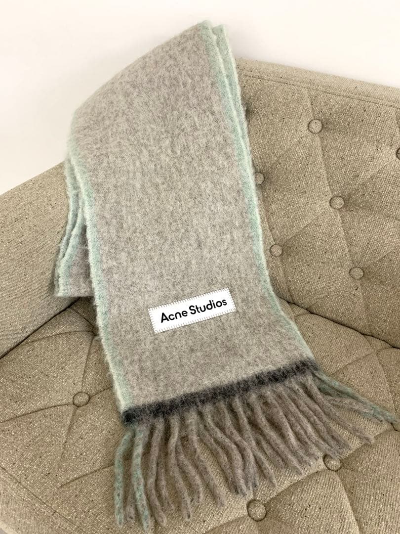 Acne Studios ウールモヘアスカーフ ナロー ベージュ グレー